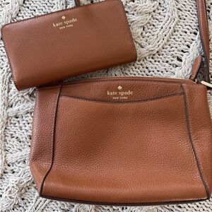 Kate Spade Warm Gingerbread Leather Crossbody Bag and Matching Wallet